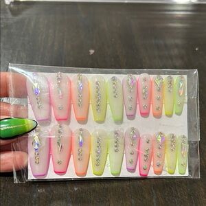 Colorful Rhinestone Embellished False Nails